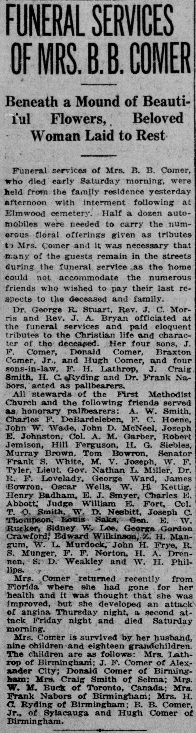 Mrs. B.B. Comer obituary